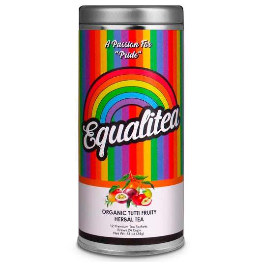 Equalitea Pride Tea, Organic Tutti Fruity, Gourmet Herbal Teas in Reusable Rainbow Tea Tin, Gay Pride Gifts for LGBTQ Pride 2025, All Natural & Plastic Free (12 Sachets)