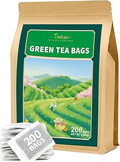 TeeLux Green Tea Bags, Natural Pure Green Tea, Super Antioxidant, Caffeinated, Support Overall Health, 200 Count