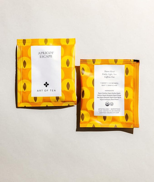 Art of Tea | Apricot Escape - Caffeine Free | 50 Eco Friendly Pyramid Tea Bag Sachets