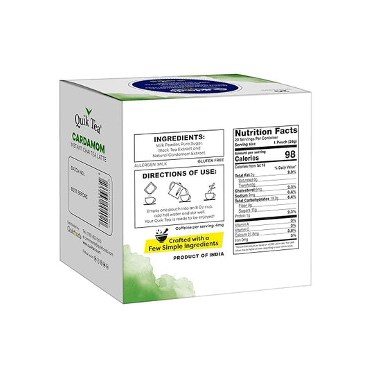 QuikTea Cardamom Chai Tea Latte – 20 Count, Bold Cardamom Flavor, No Preservatives – Just Add Hot Water