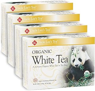 Uncle Lee's Tea Organic White Tea - Premium Tea for Everyday Wellness, Low Caffeine, Antioxidant-Rich White Tea Bags, Individually Wrapped, 100 Count (Pack of 4)
