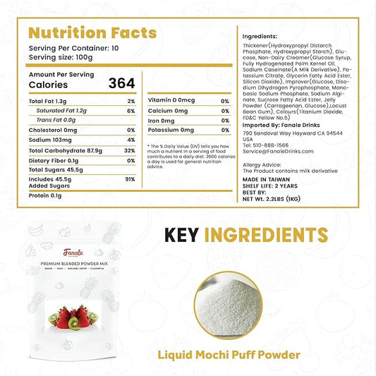 Fanale Premium Mochi puff Bubble Tea Flavoring Powder | Perfect for Baking, Smoothies, Desserts and Drinks | Instant Flavoring Powder for Boba Milk Tea - 2.2 Pounds (Pack of 1)