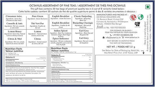 Octavius Floral Cutwork Wooden Tea Sampler Box | Tea Variety Pack Sampler | Green & Black Tea Assortment Gift Box | Perfect For Gifting & Personal Consumption - 6 flavor & 90 bags