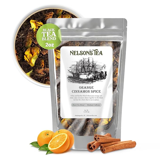 Nelson's Tea Orange Cinnamon Spice: Warmth and Naturally Sweet Black Tea Infused with Zesty Orange P