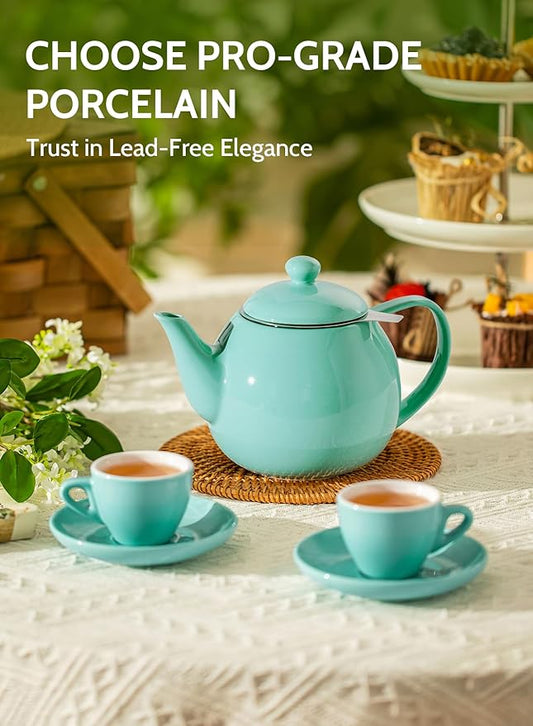 Sweese Teapots for Tea, 27 oz Porcelain Tea pot with Removable Stainless Steel Infuser, Tea Pots for Loose Tea - Mint Green