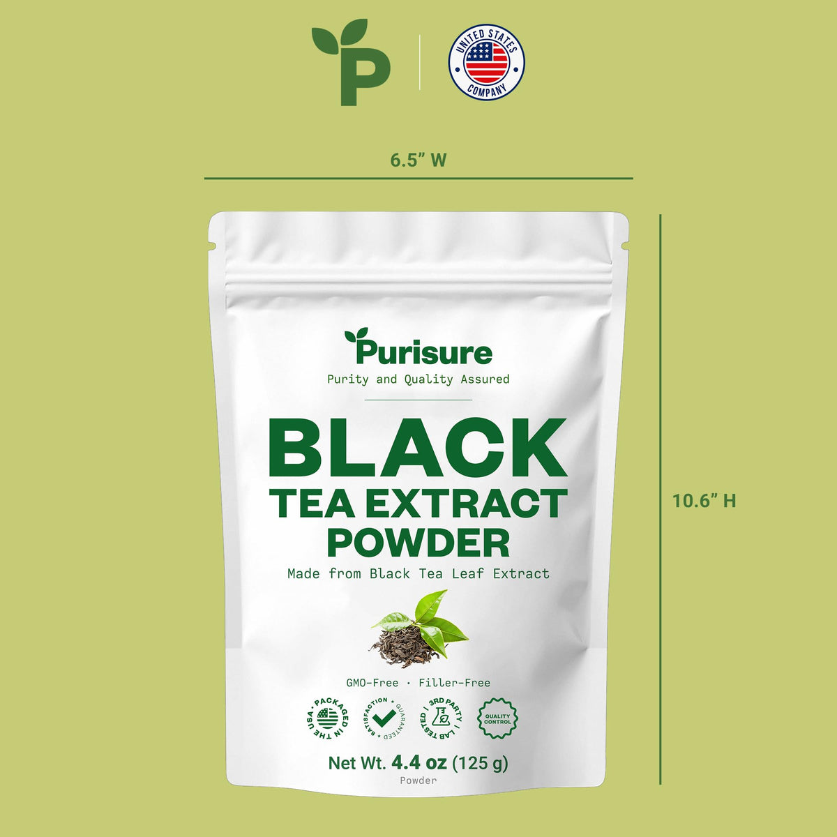Purisure Instant Black Tea Extract Powder, Unsweetened Iced Tea Extract Powder from Real Black Tea Leaves for Hot or Cold
