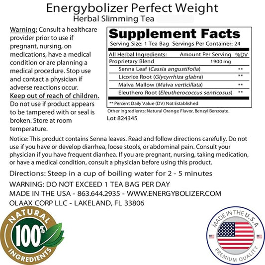 Energybolizer Perfect Weight Herbal Tea (24 Bags)| Natural Energy Booster for Women and Men | Increase Energy, Improve Digestion (Plum Peach)