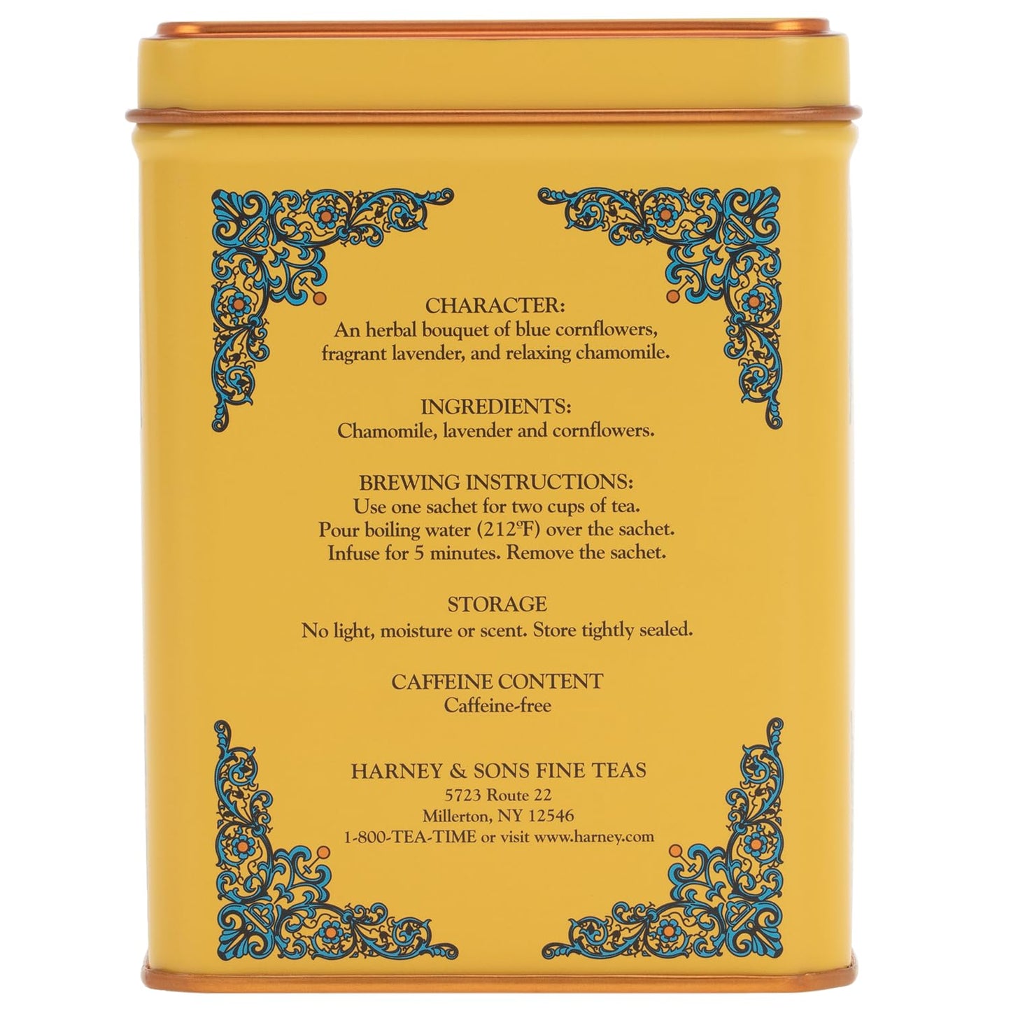 Harney & Sons Master Yellow & Blue Tea Tin - Herbal Blend of Chamomile, Lavender, and Cornflowers - 0.9 Ounces, 20 Sachets 1 Pack | Herbal tea with chamomile, lavender and cornflowers. Naturally caffeine free.