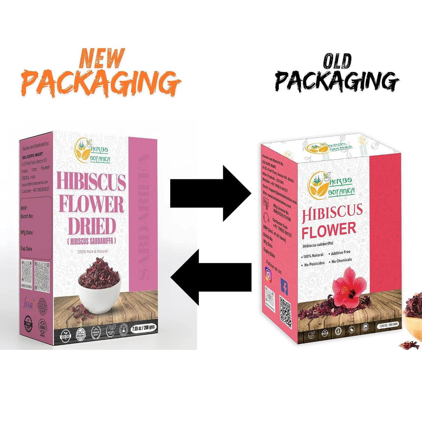 Herbs Botanica Hibiscus Flower Dried Organic For Tea, Hair Growth, Flor De Jamaica Organica Whole Full Flower Petals Cake Decoration & Cocktails 7.05 Oz / 200 Gms