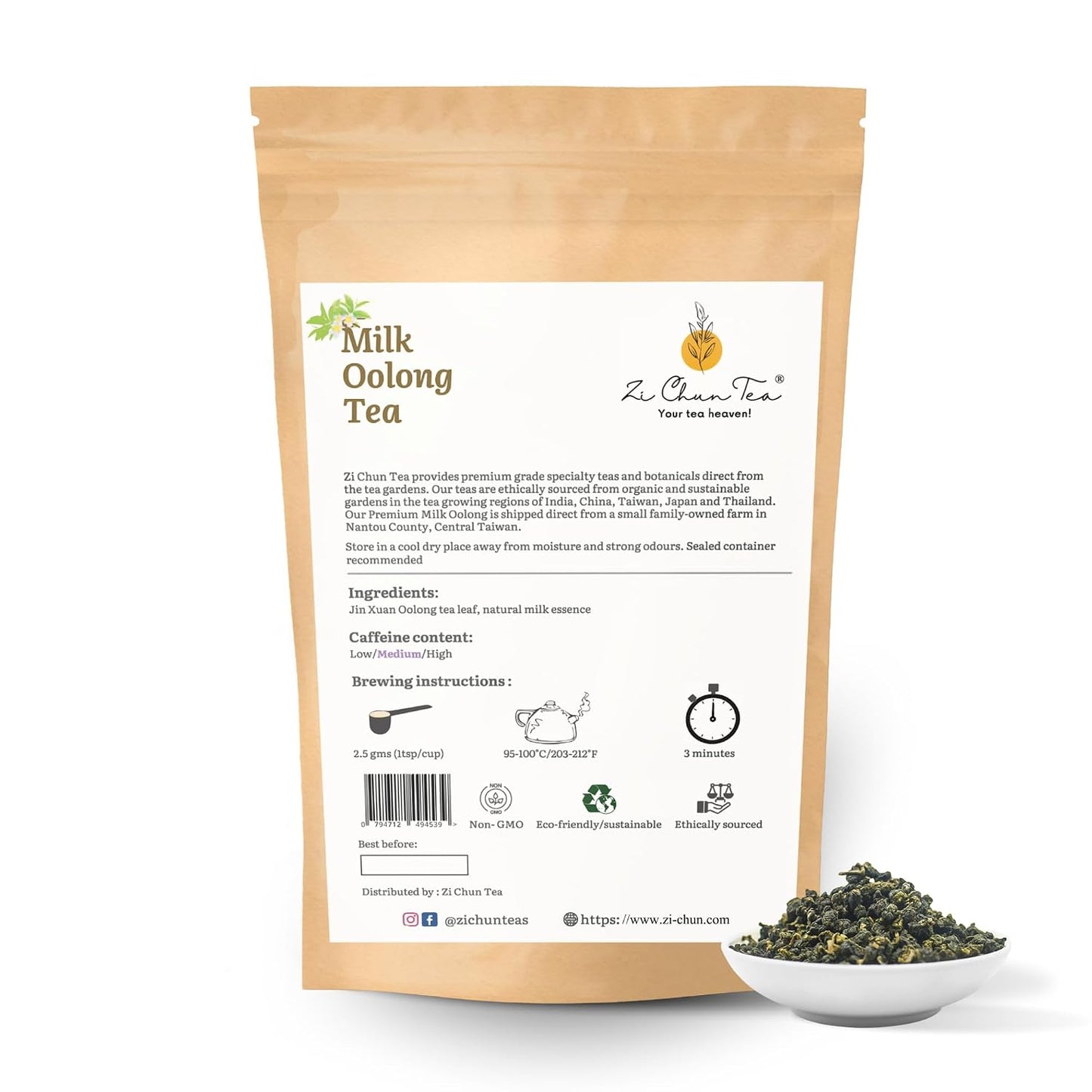 Zi Chun Milk Oolong Tea Loose Leaf 3.5 oz, Taiwan Jin Xuan Tea | High Mountain Milky Tea, Naturally Creamy Flavor, Hand-Picked Whole Leaves, Ball-Rolled Leaf, Non-GMO, Hot or Iced Brew