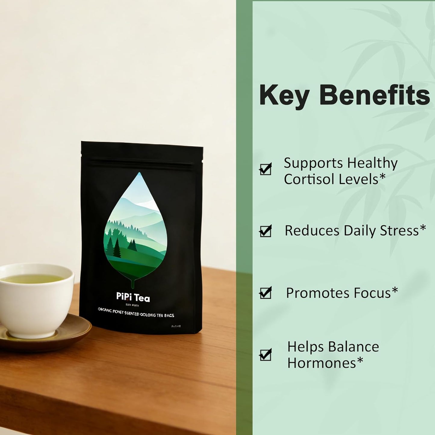 Pipi Oolong Tea Whole Leaf Tea Bags - 20 Bags Cortisol Balancing Calming for Stress Relief, Digestion and Metabolism, Rich in Antioxidants, Vegan and Non-GMO(1bags)
