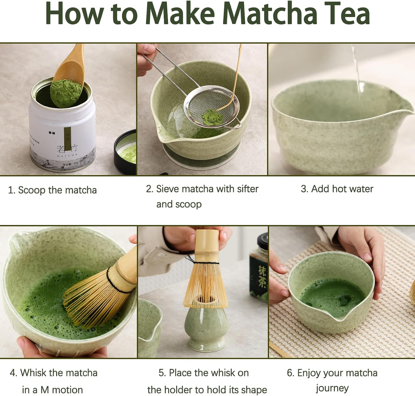 Ochcahser Matcha Whisk Set, Complete Japanese Matcha Kit for beginner | 10 Pcs Ceramic Matcha Set - Matcha Bowl with Spout and Coaster, Matcha Whisk and Holder, Sifter, Scoop, Spoon, Cleaning Brush