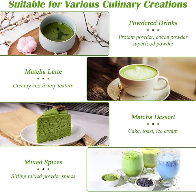 4pcs Matcha Whisk Set - Resin Matcha Whisk, Bamboo Tea Scoop and Tea Spoon, Stainless Steel Sifter Matcha Set Durable Matcha Kit Easy to Clean Matcha Tea Set, Traditional Matcha Starter Kit
