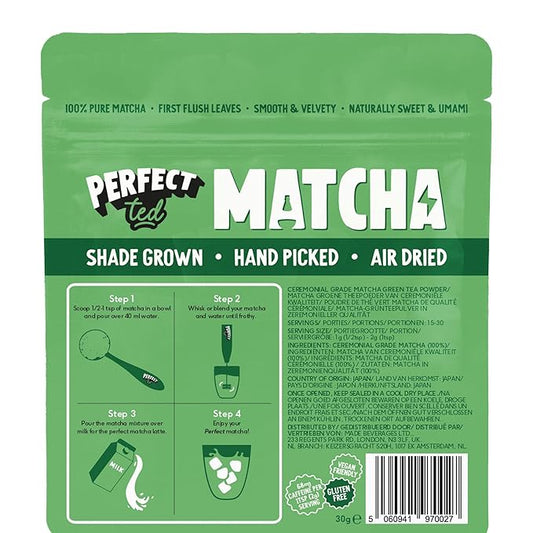 Perfect Ted Powder | Organic Matcha 30g | Organic Ceremonial Grade Matcha | Japanese Matcha Tea Powder | Matcha Fuel | (30 Servings)
