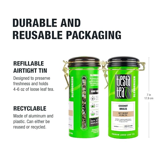 Tiesta Tea - Coconut Breeze, Loose Leaf, Soft Coconut Oolong Tea, Medium-Caffeinated Blend, Makes Hot or Iced & Up to 40-50 Cups, 4oz Refillable Tin