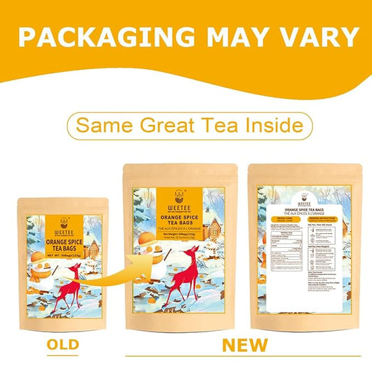 WT WEETEE Orange Spice Herbal Tea Bags, 2.5g x 50 Counts, Sweet Spices Tea Includes Cinnamon, Clove, Orange Peel, Rose Hips, Hibiscus & More, Natural Caffeine-free