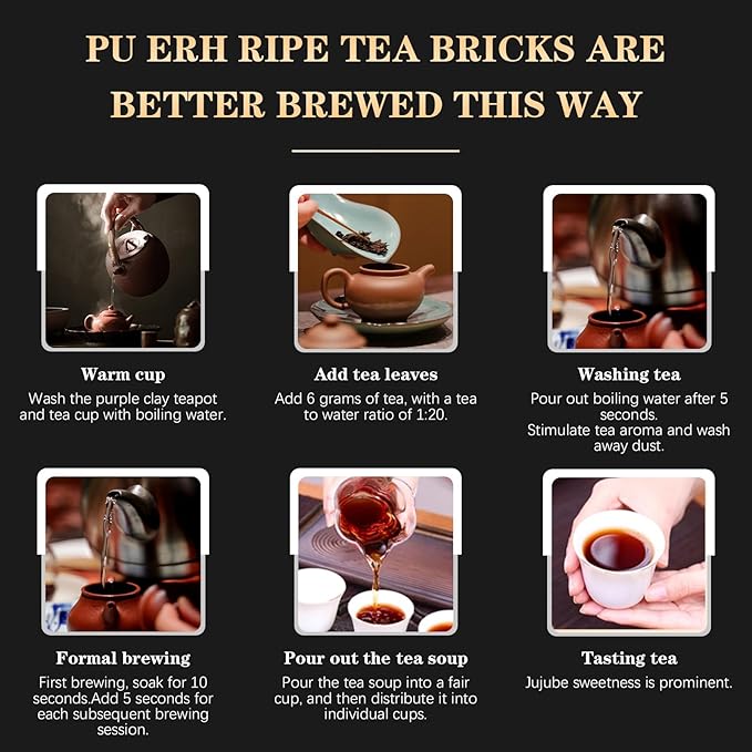 XIXICHA Pu-erh Tea Brick 2016Yr Aged Fermented Black Tea Ripe Pu er Yunnan Menghai Palace Puer Chinese Tea 500g(250g*2) 普洱茶 熟茶 茶砖 枣香厚砖 云南勐海宫廷普洱茶