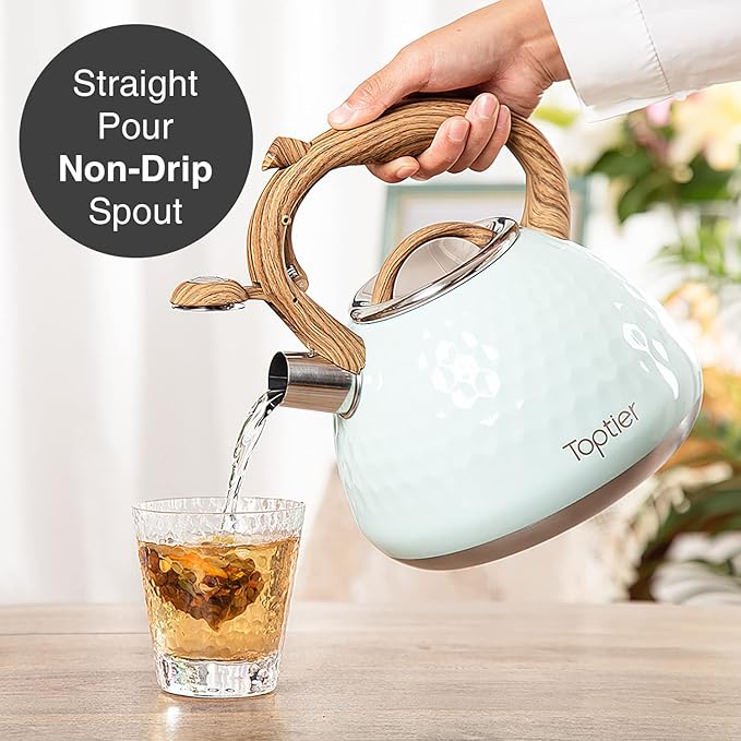 Tea Kettle, Toptier Teapot Whistling Kettle with Wood Pattern Handle Loud Whistle