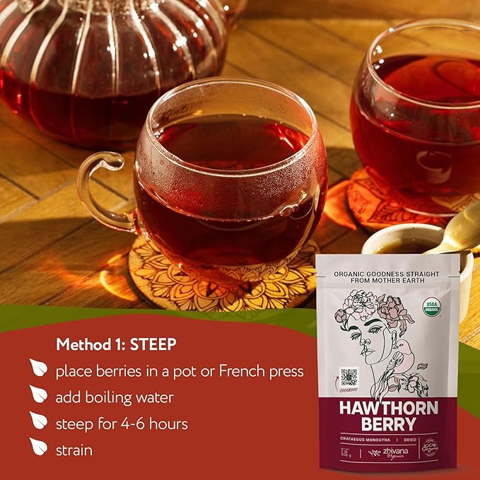 Zhivana Organics Hawthorn Berry Tea – European Origin, Wild Crop, 32oz