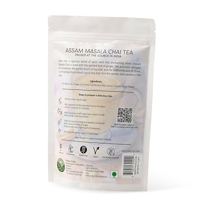 Sattva Tea Co, Assam Masala Chai, 200g/7oz Loose Leaf (Makes 40+ Cups), Spiced Chai Tea Blend with Ginger, Cardamom, Bay Leaf, and Clove