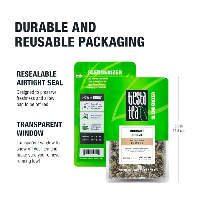 Tiesta Tea - Coconut Breeze, Loose Leaf, Soft Coconut Oolong Tea, Medium-Caffeinated Blend, Makes Hot or Iced & Up to 20-25 Cups, 2oz Resealable Pouch