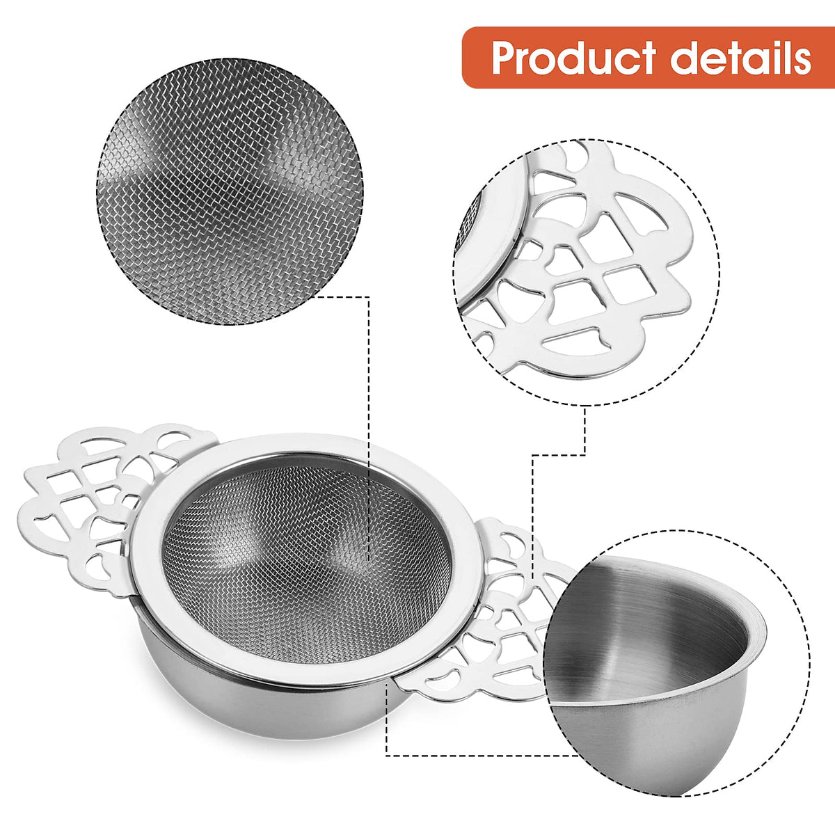 Abeillo 2 Pack Small Fine Mesh Tea Strainers with Bowl, Stainless Steel Loose Tea Infusers Strainers 7 cm Diameter Tea Filter