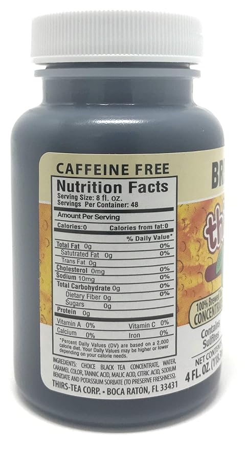 Thirs-Tea Brewed Tea, 4oz Bottle, Unsweetened, 3gal Yield, Caffeine Free