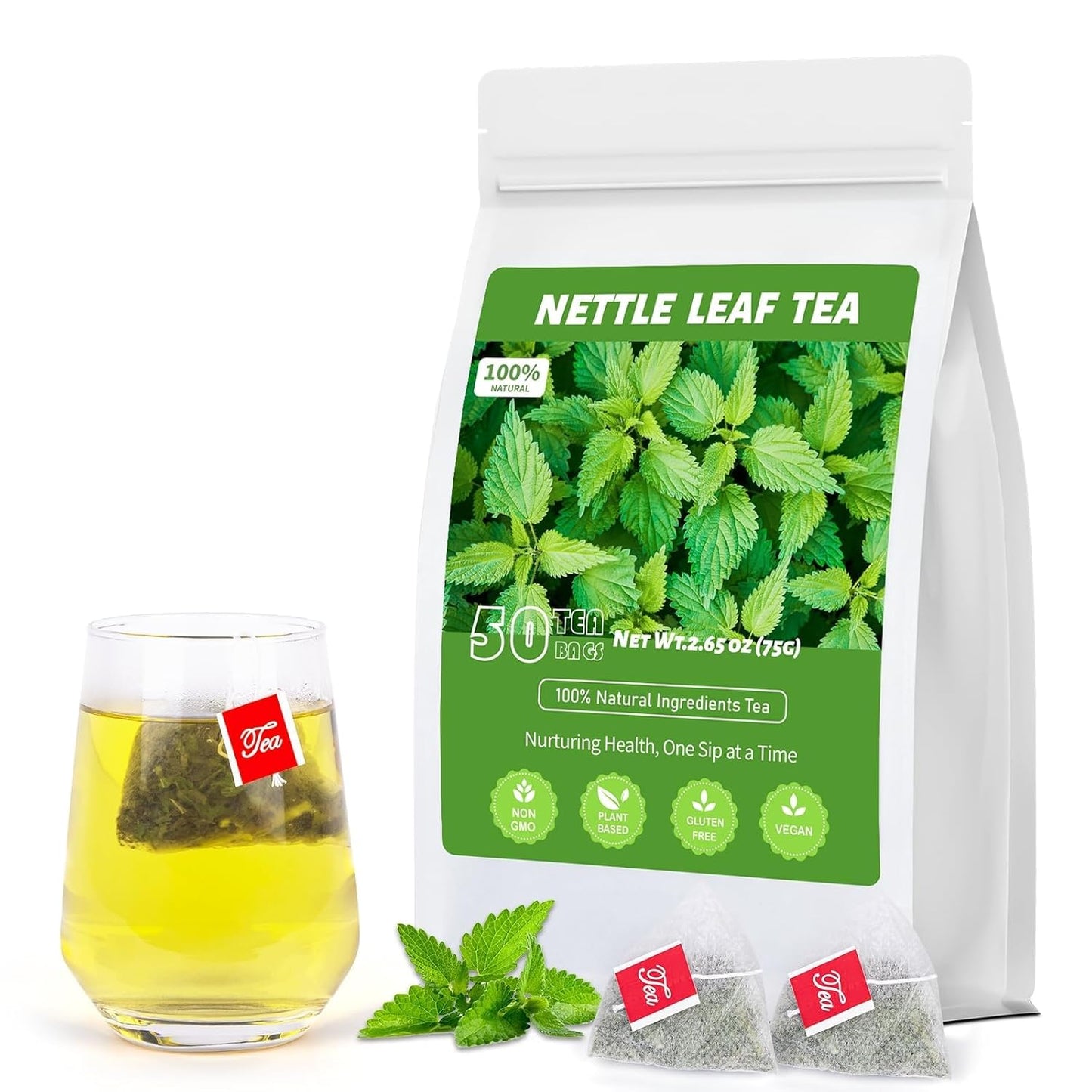 Nettle Leaf Tea, 50 Count, Dried Nettle Leaves, Caffeine-Free Herbal Tea