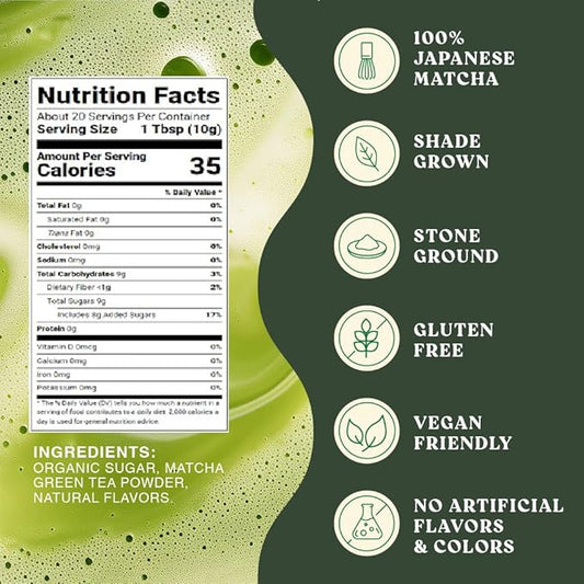 The Harmony Matcha Vanilla (10 Sticks) Premium Sweetened Japanese Matcha Powder, Rich in Antioxidants & L-Theanine, Dairy, Gluten, & Preservative Free, Serve Hot or Iced