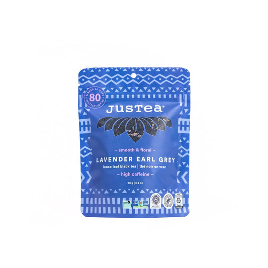 JusTea LAVENDER EARL GREY | Loose Leaf Black Tea | Recyclable Refill Pouch | 40+ Cups (3.2oz) | High Caffeine | Award-Winning | Fair Trade | Non-GMO