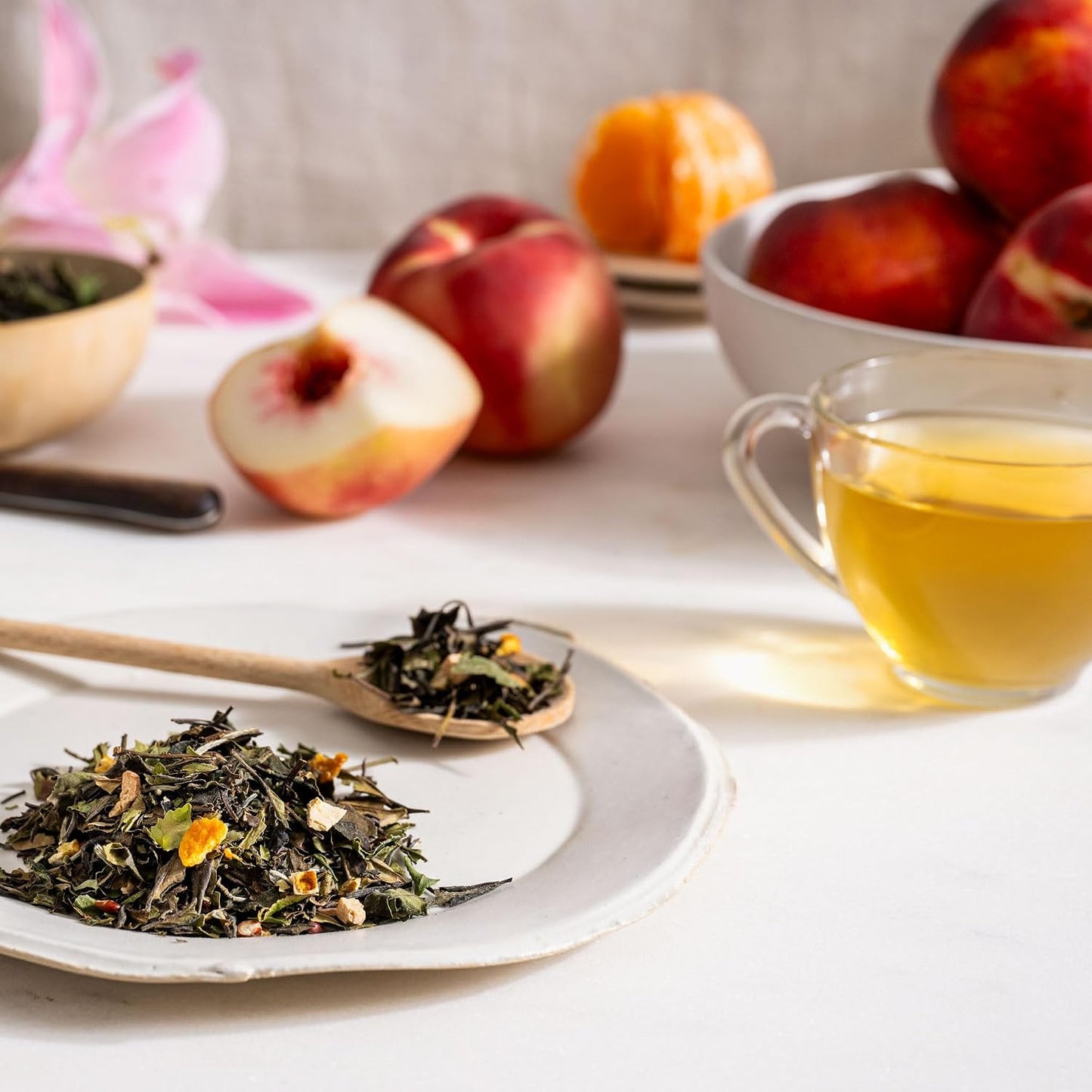Rishi Tea Peach Blossom White Organic Loose Leaf Tea, 4oz | Delicate Peach Blossom White Tea Blend, Naturally Sweet and Floral, Sustainable, 32+ Servings