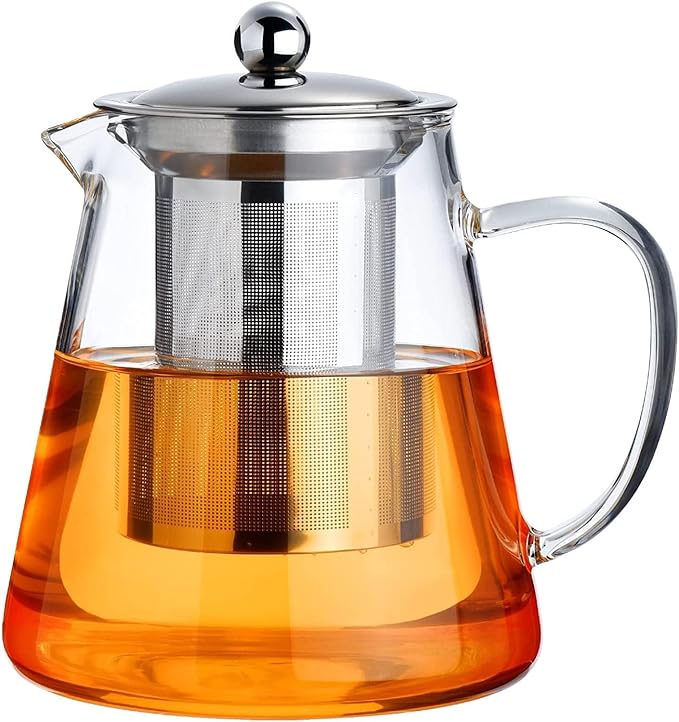 PARACITY Glass Teapot Stovetop 44 OZ, Borosilicate Clear Tea Kettle with Removable 18/8 Stainless St