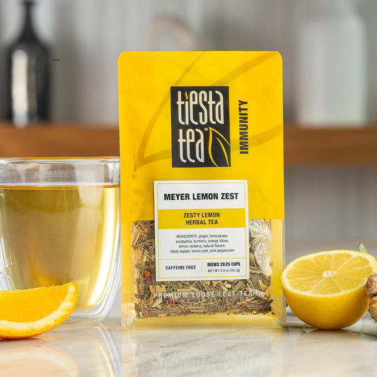 Tiesta Tea - Meyer Lemon Zest, Loose Leaf, Zesty Lemon Herbal Tea | Premium Caffeine-Free Blend, Makes Hot or Iced & Up to 25 Cups, 2oz Resealable Pouch