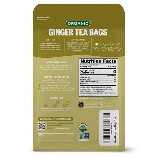 FGO Organic Ginger Tea, 100 Count, Eco-Conscious Tea Bags, Resealable Bag, Packaging May Vary (Pack of 1)