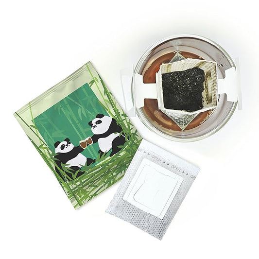 Premium Black Oolong Tea Drip Bags Gift Set, Toasted Flavor, Hanging Ear Style Tea Bags, 7 Count Box with Panda Design