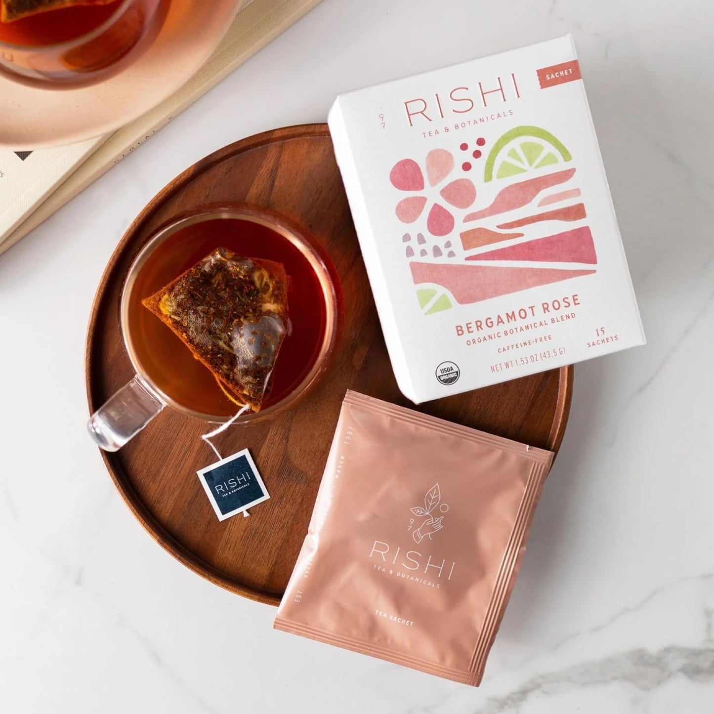 Rishi Tea Bergamot Rose Herbal Tea - Organic, Caffeine Free Sachet Bags, Floral and Citrus Botanical Blend - 15 Count (Pack of 1)
