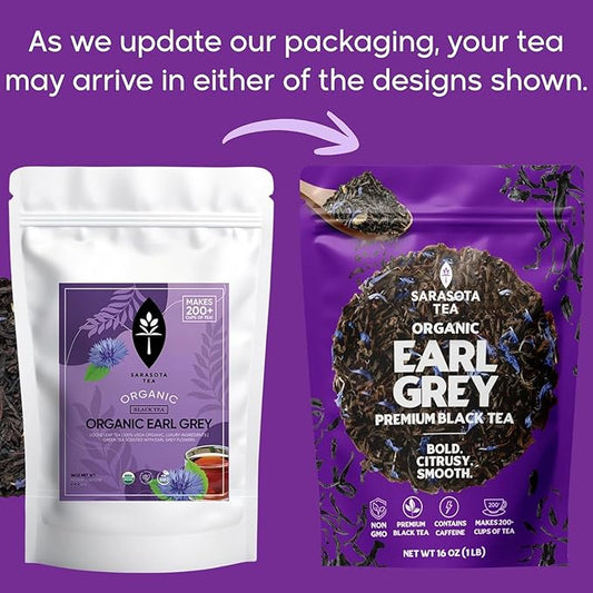 SARASOTA COFFEE & TEA CO. Sarasota Tea, Organic Earl Grey Tea, Premium Loose Leaf Black Tea, 16 Ounces (1lb)