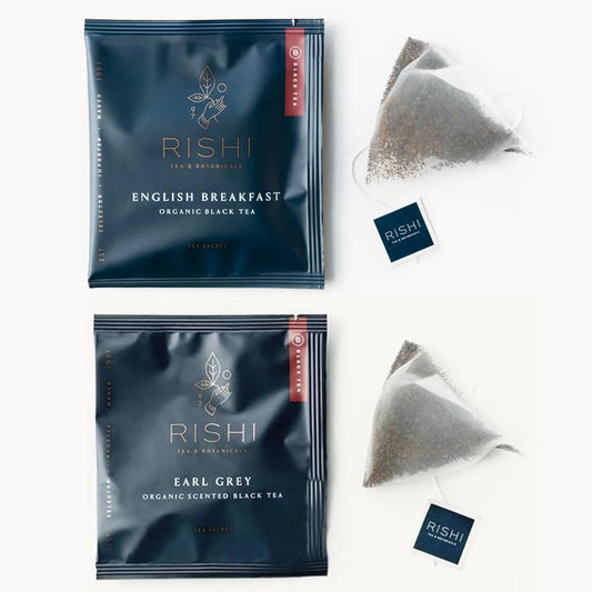 Rishi Tea Earl Grey & English Breakfast Tea - Organic Sachet Tea Bags, Certified Kosher Pure Black Tea Bundle - 50 Count (Pack of 2)
