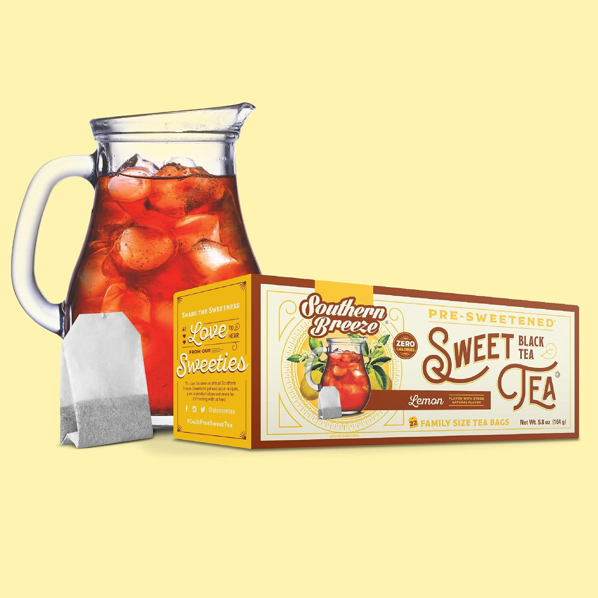Southern Breeze Lemon Family Size Tea Bags, 22 Ct (Pack of 2) | Southern-Style Sweet Tea | By the Pitcher | Zero Sugar | Zero Carbs | Hot Brew Ready | Perfect for Family