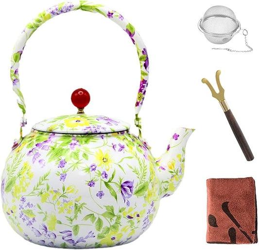 True Pure Copper Tea Kettle For Stovetop Safe, 47.3oz Non-Coating Copper Teapot with Tea Ball For Loose Leaf, Elegant Flower Pattern Kettle, Exquisite Tea Set Gift (1400ml)