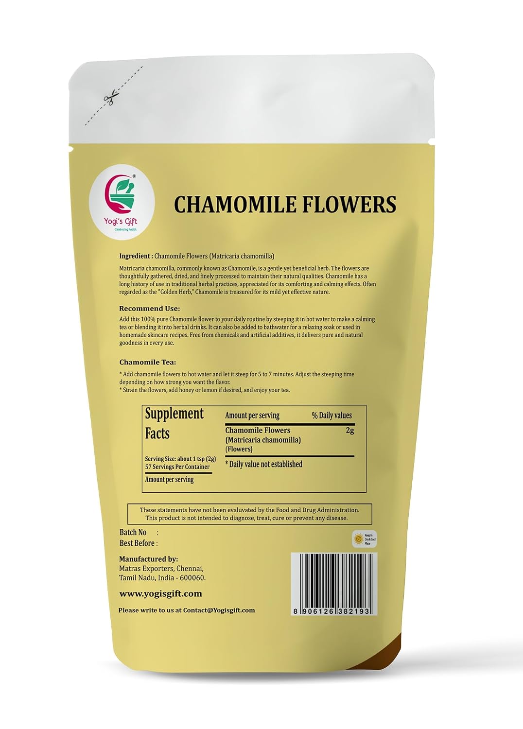 Yogi's Gift® Chamomile Flowers 4 oz | Whole Dried Flowers for Herbal Tea