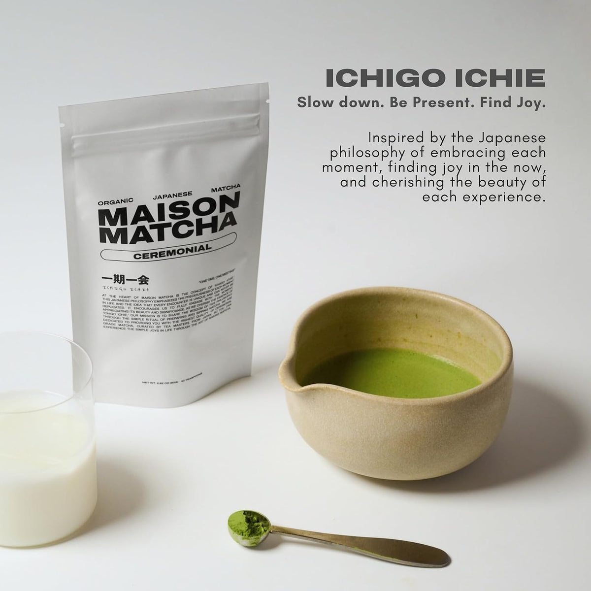 MAISON MATCHA Organic Ceremonial Grade Matcha Green Tea Powder – Authentic Japanese First Harvest, Sugar Free, For Traditional Tea & Everyday Matcha Latte Powder (80g, 2.82oz Abundance Pouch)