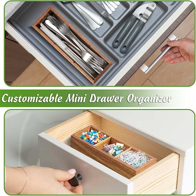 DRASTAR Tea Bag Organizer, Acacia Tea Bag Holder, Tea Storage Containers with 3 Slots, Wooden Tea Storage Accessories, Mini Tea Bag Caddy Box for Countertop