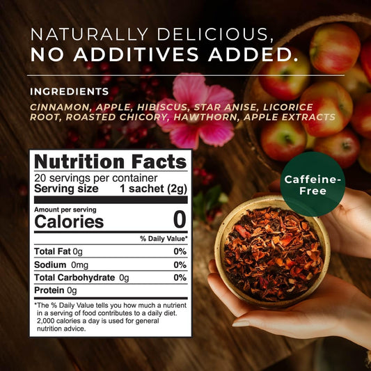 Apple Cinnamon Tea Bags 20 Count - 100% Natural Caffeine Free Herbal Tea | Cinnamon, Apple & Hibiscus Blend, Hot or Iced, No Artificial Ingredients, Spiced Warming & Cozy Fall Flavor