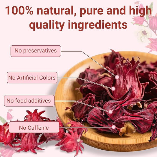 Hibiscus Tea Bags, 100% Natural Hibiscus Flowers Herbal Tea Bags, No Sugar/Gluten, Caffeine Free-100 Count
