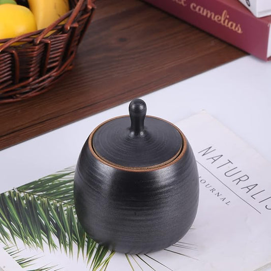 Kitchen Canisters Vintage Ceramic Food Storage Jar with Airtight Lid for Tea, Coffee, Herb, Sugar, Spice, Nuts (Black)
