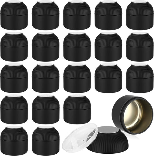 20 Pcs Mini Tea Tin Canister with Airtight Double Lids 2.5 oz Bulk Small Round Metal Tinplate Tea Tin Can Tiny Kitchen Containers for Loose Teas Spices Coffee Herb Sugar Candy (Black)