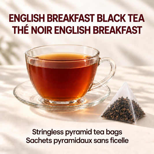 Tozzy Organic English Breakfast Black Tea, Caffeinated Bold Morning Blend, 100 Plant-Based Pyramid Tea Bags