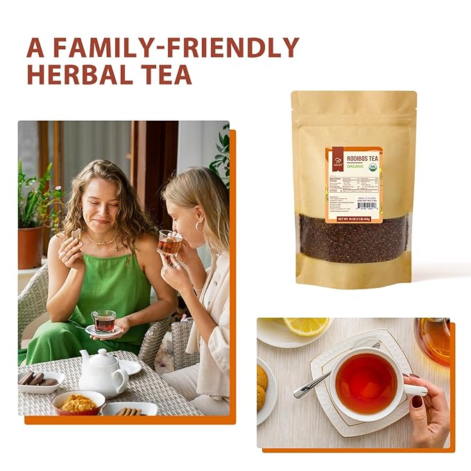 Soeos Organic Red Rooibos Loose Leaf Tea, 16 Ounce (1LB), Naturally Caffeine-Free Herbal Tea, USDA and Non-GMO Certified, Gluten Free, Keto Friendly
