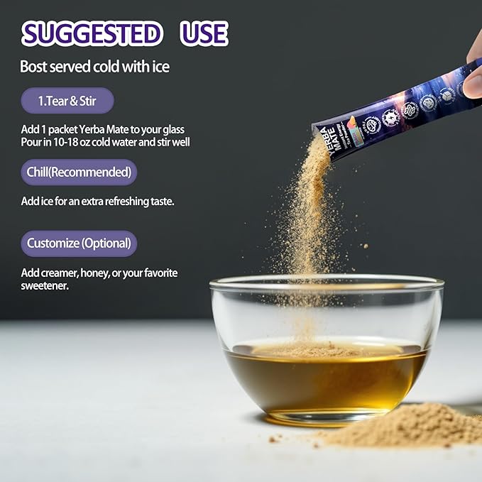 Mosslly Yerba Mate Instant Tea Powder, Concentration, Gut Health, Metabolism, Loaded with Prebiotics & Probiotics, Natural Caffeine, No Sugar Peach Mango Flavor, 30 Servings